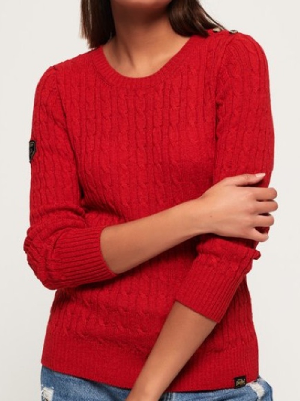 Superdry Red Cable Crew Neck Sweater Croyde Cable Knit Jumper academia